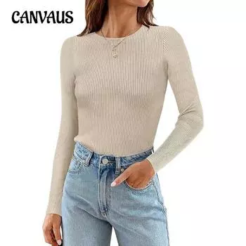 Осенне-зимний женский трикотаж, модные повседневные однотонные топы с круглым вырезом и длинными рукавами, трикотажная рубашка с низом S белый