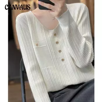 Осенне-зимний женский трикотаж, нижний трикотаж с длинными рукавами, свитер с v-образным вырезом и внутренней полоской M бежевый