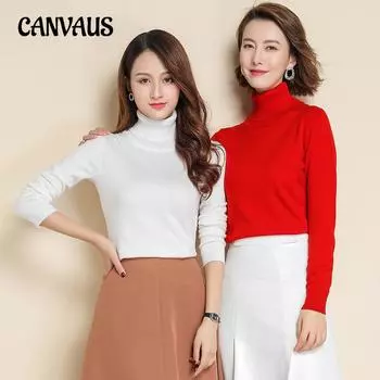 Осенне-зимний женский трикотаж, пуловер с высоким воротом, короткий свободный вязаный нижний свитер S белый