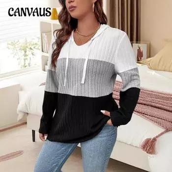 Осенне-зимний женский трикотаж с капюшоном и длинным рукавом больших размеров L серый