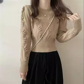 Осенне-зимний женский трикотаж с вырезами, свитер с круглым вырезом, пуловер, джемпер с длинными рукавами, верхняя одежда S чёрный