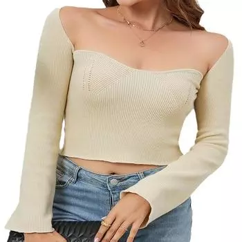 Осенне-зимний женский трикотаж с вырезом на пупке, сексуальные короткие топы, трикотаж с длинными рукавами S хаки