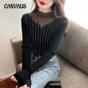 Осенне-зимний женский трикотаж, сетчатый трикотаж Hot Diamond с полувысоким воротником, трикотажная нижняя рубашка, топы с длинными рукавами One Size белый