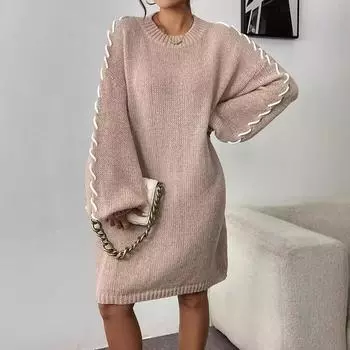 Осенне-зимний женский трикотажный однотонный свободный повседневный короткий свитер с длинными рукавами, женская юбка S хаки