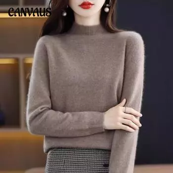 Осенне-зимний женский трикотажный свитер с полувысоким воротом, свободная тонкая рубашка с низом M розовый