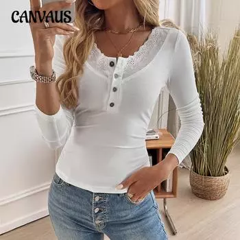 Осенне-зимний женский трикотажный топ Y2K Temperament с пуговицами и U-образным вырезом и длинными рукавами S чёрный