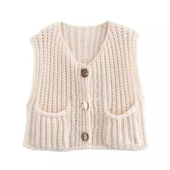 Осенне-зимний женский уличный модный массивный жилет с короткими рукавами, вязаные жилеты S красный