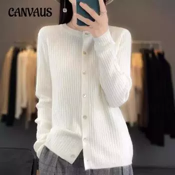 Осенне-зимний женский вязаный кардиган с круглым вырезом, модная куртка, свободный свитер в полоску, однотонная верхняя одежда S белый