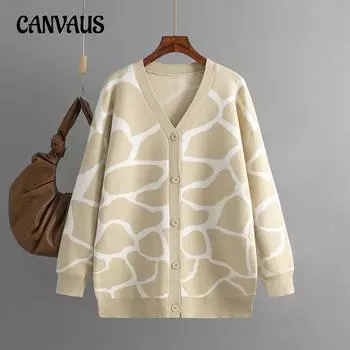 Осенне-зимний женский вязаный кардиган, свитер жаккардовой вязки, свободная куртка с v-образным вырезом и длинным узором One Size хаки