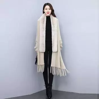 Осенне-зимний женский вязаный кардиган темперамент шаль средней и длинной накидка для молодых женщин one size белый