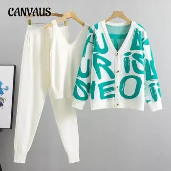 Осенне-зимний женский вязаный костюм, модный тонкий вязаный костюм для отдыха, модный женский костюм из трех предметов, темпераментный S жёлтый