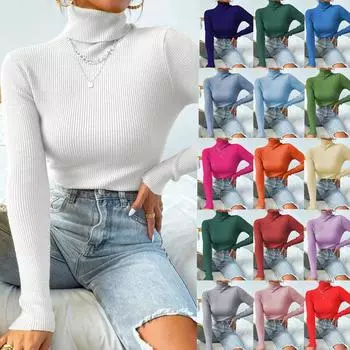 Осенне-зимний женский вязаный однотонный свитер с воротником-стойкой, повседневный джемпер в рубчик, топы, женский пуловер, одежда XS белый