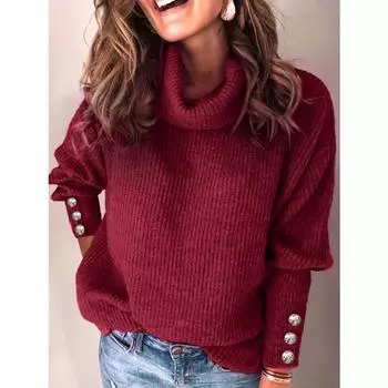 Осенне-зимний женский вязаный свитер с высоким воротом и длинными рукавами S красный