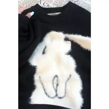 Осенне-зимний женский вязаный свитер в стиле ретро с рисунком кролика, джемпер большого размера, толстый свитер, пуловер, свитер Y2K S красный