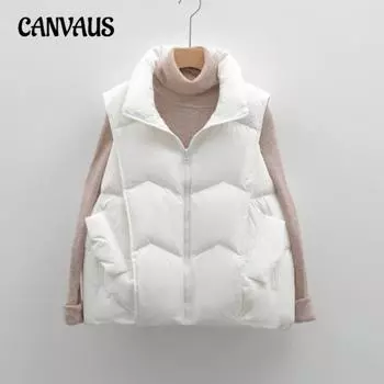 Осенне-зимний женский жилет из утиного пуха 90, однотонный, с простым волнистым узором, свободный короткий жилет M бежевый