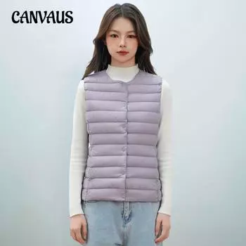 Осенне-зимний женский жилет с круглым вырезом и V-образным вырезом, легкий пуховик, жилет на утином пуху S чёрный