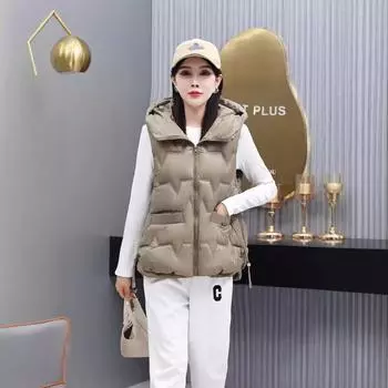 Осенне-зимний женский жилет с воротником-стойкой, утепленный, ветрозащитный и теплый студенческий жилет, куртка без рукавов M чёрный