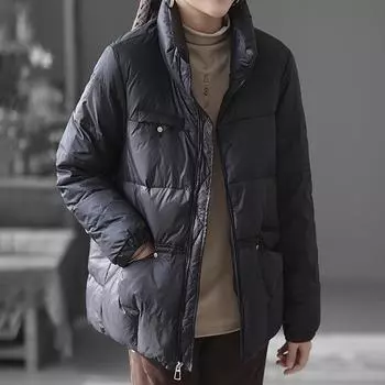 Осенне-зимний женский зимний пуховик с воротником-стойкой, свободный, повседневный, модный, теплый, короткий топ из утиного пуха S хаки