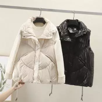 Осенне-зимний жилет из хлопка для женщин, новая корейская версия дизайна, свободный универсальный жилет с завязками, куртка M чёрный