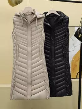 Осенне-зимний жилет из хлопка-пуховика женский длинный свободный и универсальный жилет большого размера M чёрный