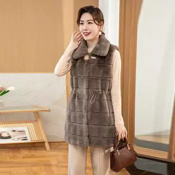 Осенне-зимний жилет из искусственного норкового флиса для мам среднего возраста, большой женский модный жилет средней длины с искусственным мехом, теплый камп на плечах 5XL