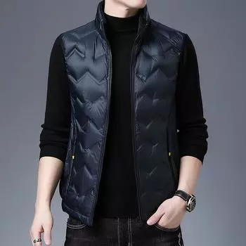 Осенне-зимний жилет-молния сине-белого утиного пуха, зимний воротник можно снять, однотонный, молодежный, плотный, повседневный 170