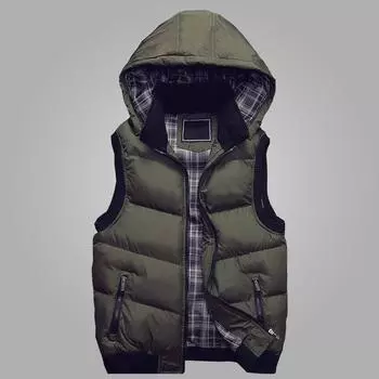 Осенне-зимний жилет мужской капюшон теплая безрукавка пальто повседневный жилет мужской модный жилет M-5XL M чёрный