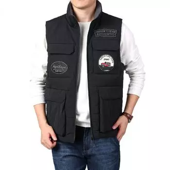 Осенне-зимний жилет, мужской утолщенный терможилет с воротником-стойкой, жилет большого размера, куртка 6XL чёрный