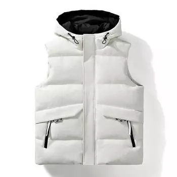 Осенне-зимний жилет с капюшоном, мужской жаккардовый свободный хлопковый теплый жилет с подкладкой, жилет для пары S коричневый