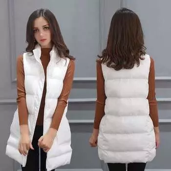 Осенне-зимний жилет женский средний и длинный пуховик хлопковый жилет куртка куртка женская стеганая куртка воротник-стойка прилив S белый