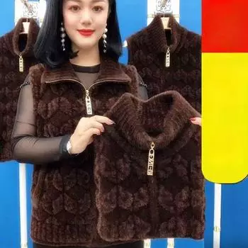 Осенне-зимний жилет, женский теплый свитер на молнии из норки, бархатное пальто с двухсторонним бархатом, жилет для женщин среднего и пожилого возраста 5XL красный