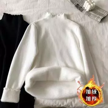 Осенне-зимняя элегантная бархатная рубашка с высоким воротником, женская простая блузка из бархата с длинными рукавами, утолщенные повседневные топы S белый