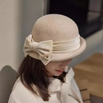 Осенне-зимняя элегантная шляпа знаменитого художника шляпа стюардессы женская осенне-зимняя шерстяная фетровая шляпа берет бархатный бант цилиндр One Size (53-58cm)