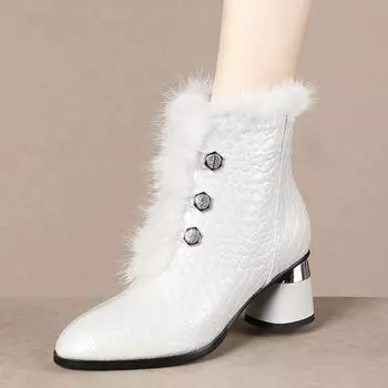 Осенне-зимняя элегантная юбка короткие сапоги женские плюшевые модные пушистые рот средний каблук высокие темпераментные хлопковые туфли 34