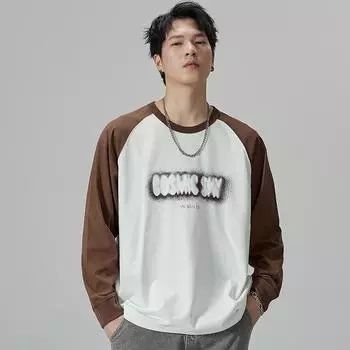 Осенне-зимняя американская футболка с круглым вырезом и длинными рукавами, мужская свободная футболка большого размера, японский модный бренд, молодежный тяжелый свитер Tide M хаки