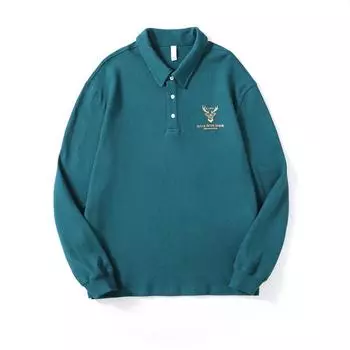 Осенне-зимняя американская ретро-тяжелая рубашка-поло, свитер, мужская свободная футболка большого размера с длинными рукавами, верхняя одежда, модный бренд M