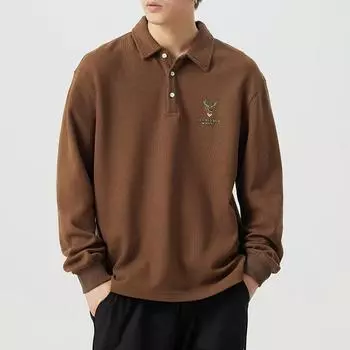 Осенне-зимняя американская ретро-тяжелая рубашка-поло, свитер, мужская свободная футболка большого размера с длинными рукавами, верхняя одежда, модный бренд M озеро синий