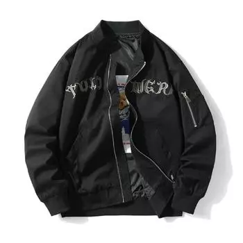 Осенне-зимняя американская вышивка, утолщенная хлопковая подкладка, ветрозащитная свободная бейсбольная хлопковая подкладка, куртка-бомбер для мужчин и женщин, пара M чёрный