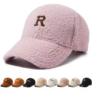 Осенне-зимняя бархатная бейсболка с ягненком, женская теплая кепка с вышивкой букв, уличная шерстяная шапка, панамская кепка с хвостиком Letter чёрный