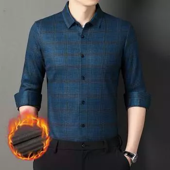 Осенне-зимняя бархатная клетчатая мужская рубашка, новый стиль, модная утолщенная рубашка с лацканами для мужчин среднего возраста M
