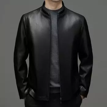 Осенне-зимняя бархатная куртка из овчины для мужчин среднего возраста с воротником-стойкой, повседневная свободная кожаная куртка для папы 170