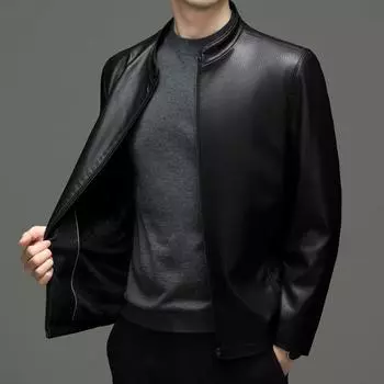 Осенне-зимняя бархатная куртка из упитанной овчины для мужчин среднего возраста с воротником-стойкой, повседневная свободная куртка для папы M