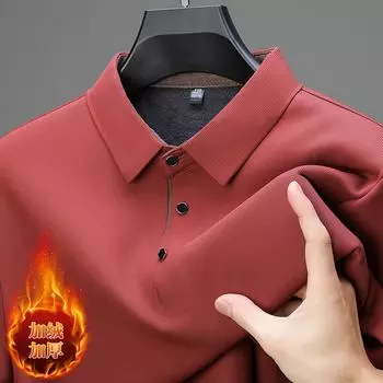 Осенне-зимняя бархатная рубашка поло мужская высококачественная повседневная бесшовная с цветными вставками планка утолщенная с длинным рукавом базовая рубашка поло M красный