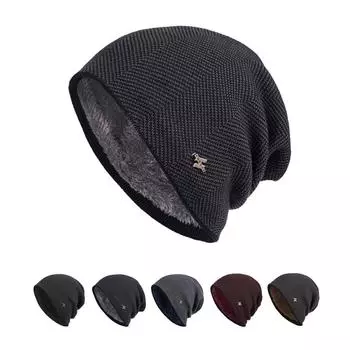 Осенне-зимняя бархатная шапка, вязаная шерстяная шапка, шапочки, утепленная теплая шапка, лыжная шапка, термоветрозащитная шапка, уличные кепки чёрный