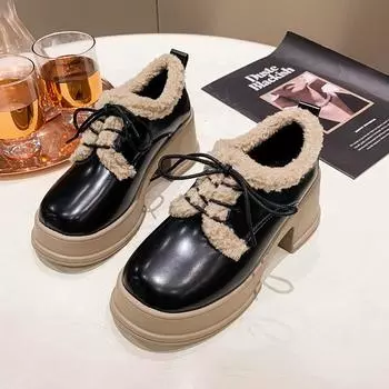 Осенне-зимняя бархатная теплая хлопковая обувь на платформе для женщин, дизайнерские женские мокасины с мягкой подошвой, модные повседневные кожаные туфли для женщин 35
