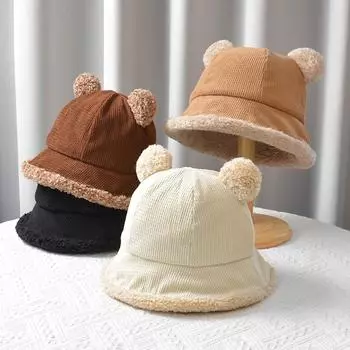 Осенне-зимняя бархатная теплая шапка-рыбак, плюшевая шляпа-медведь, женская шляпа-тазик хаки