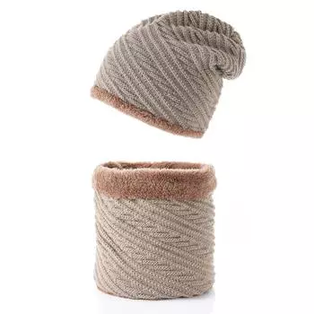 Осенне-зимняя бархатная теплая вязаная шапка, уличная морозостойкая шерстяная кепка с капюшоном, шапка-нагрудник, костюм из двух предметов серый