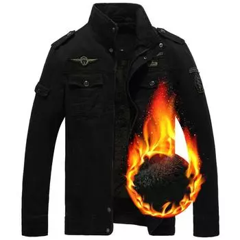 Осенне-зимняя бархатная толстая мужская куртка, пальто, свободная военная форма большого размера, инструмент из чистого хлопка 6XL чёрный