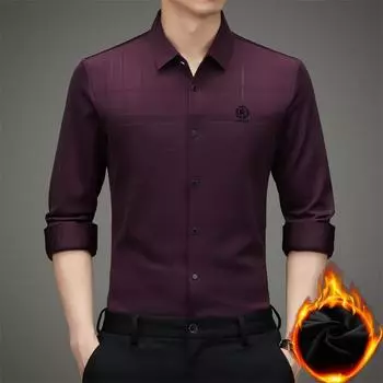 Осенне-зимняя бархатная утолщенная бесшовная рубашка с длинными рукавами для папы-мужчины M