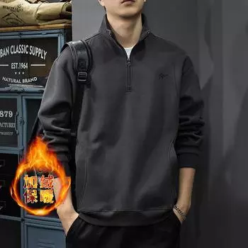 Осенне-зимняя бархатная внутренняя рубашка поло, мужской тяжелый полированный вышитый свитер, осенняя американская свободная повседневная куртка M темно-серого